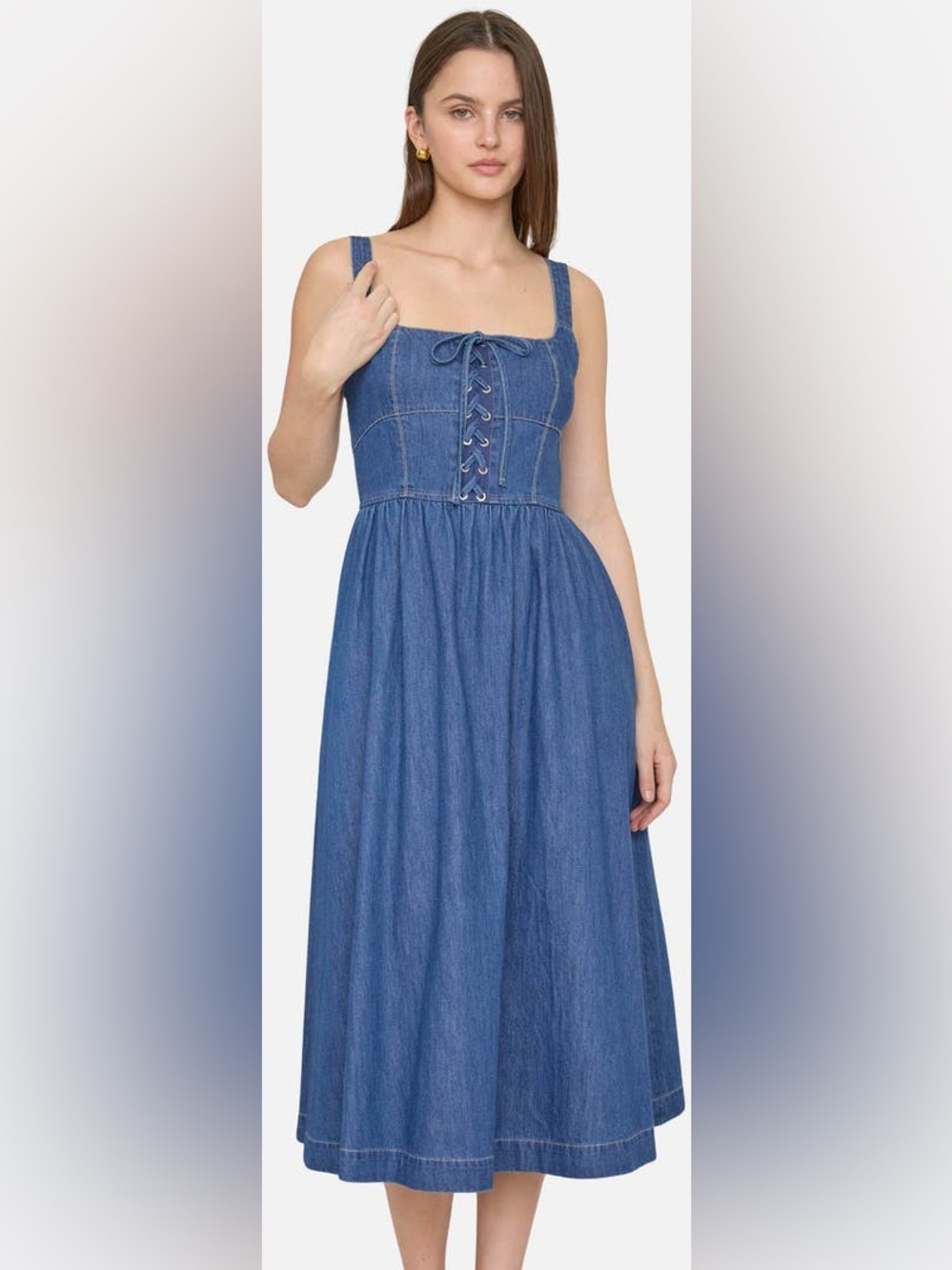 Blu Pepper Blue Denim Lace-Up Dress